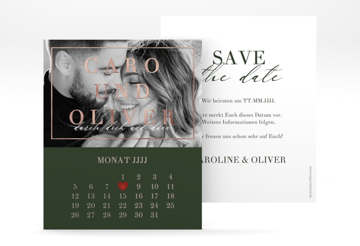 Save the Date-Kalenderblatt Moment Kalenderblatt-Karte gruen rosegold