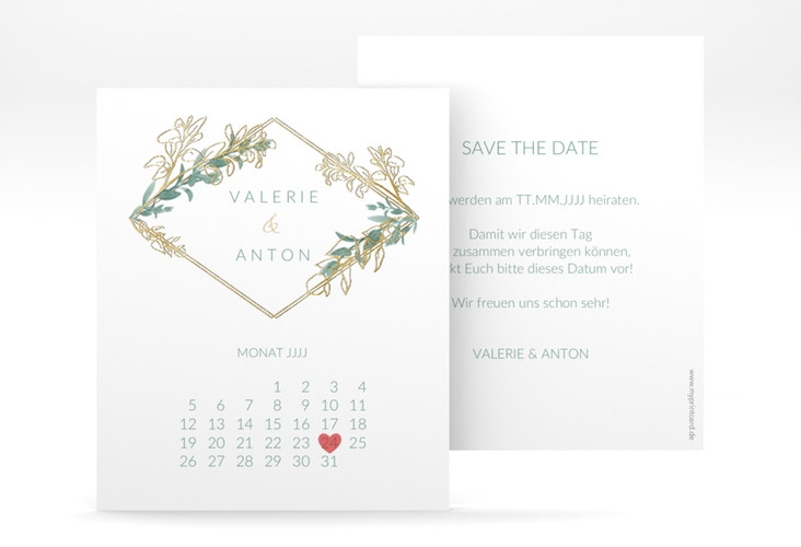 Save the Date-Kalenderblatt Verde Kalenderblatt-Karte weiss gold