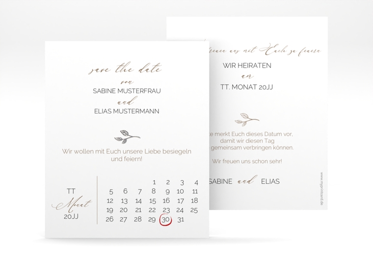 Save the Date-Kalenderblatt Plain Kalenderblatt-Karte weiss silber