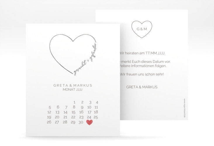 Save the Date-Kalenderblatt Lebenstraum Kalenderblatt-Karte weiss silber