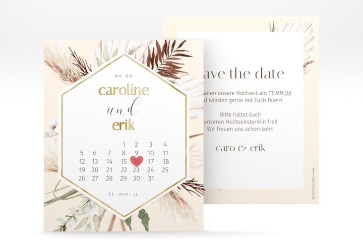 Save the Date-Kalenderblatt Bohemian Kalenderblatt-Karte beige gold
