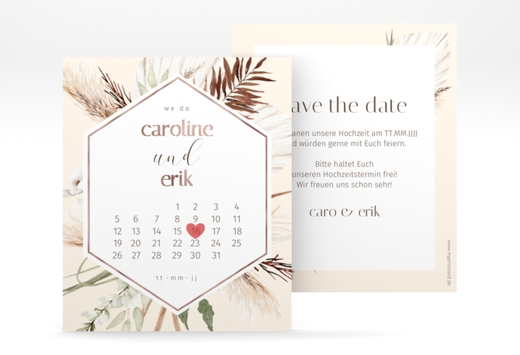 Save the Date-Kalenderblatt Bohemian Kalenderblatt-Karte beige rosegold