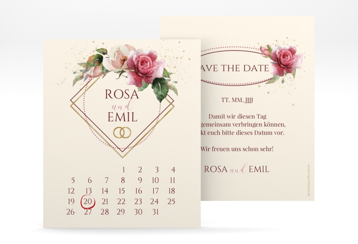 Save the Date-Kalenderblatt Rosenbogen Kalenderblatt-Karte beige gold