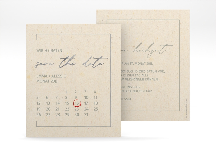 Save the Date-Kalenderblatt Simple Line Kalenderblatt-Karte beige silber