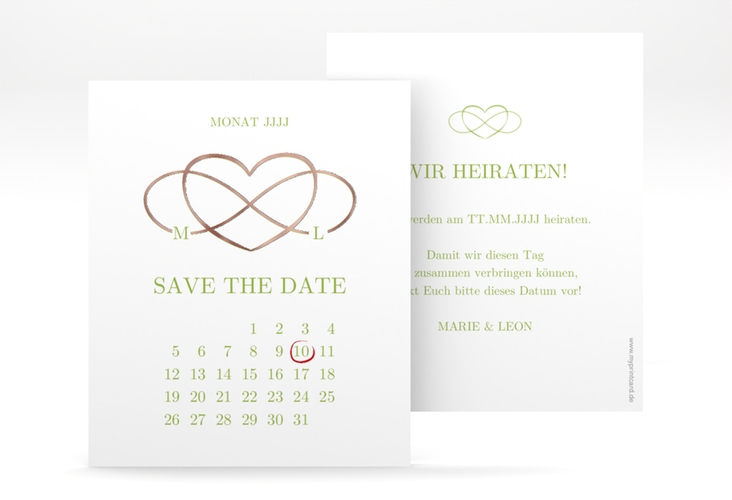 Save the Date-Kalenderblatt Infinity Kalenderblatt-Karte gruen rosegold