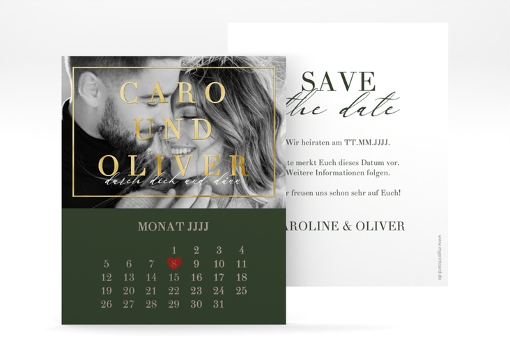 Save the Date-Kalenderblatt Moment Kalenderblatt-Karte gruen gold