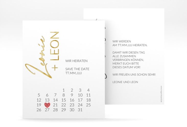 Save the Date-Kalenderblatt Your Name Kalenderblatt-Karte weiss gold