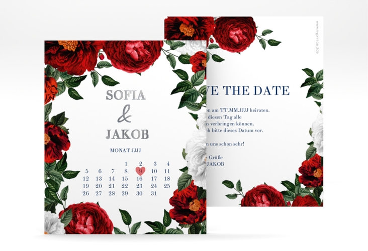 Save the Date-Kalenderblatt Florista Kalenderblatt-Karte weiss silber