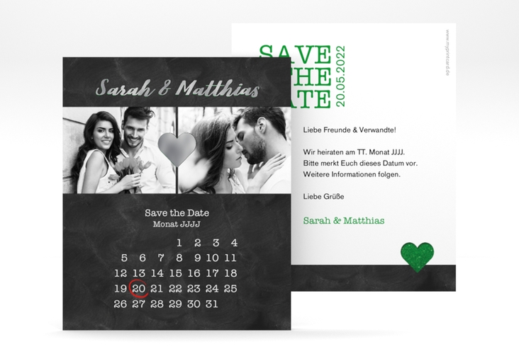 Save the Date-Kalenderblatt Sparkly Kalenderblatt-Karte gruen silber