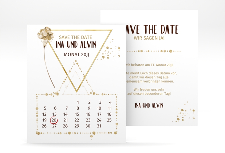 Save the Date-Kalenderblatt Triangle Kalenderblatt-Karte weiss gold