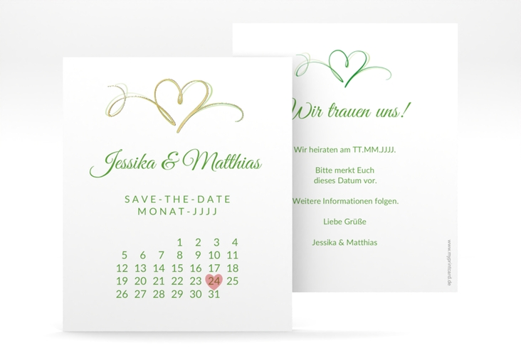 Save the Date-Kalenderblatt Envie Kalenderblatt-Karte gruen gold