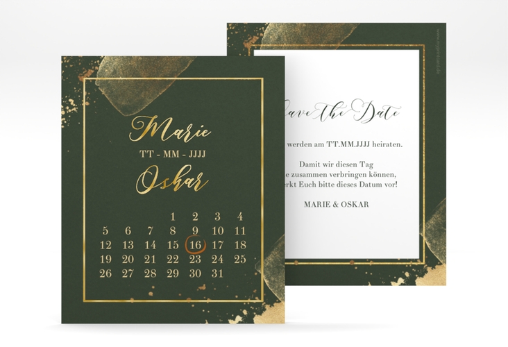 Save the Date-Kalenderblatt Emerald Kalenderblatt-Karte gruen gold
