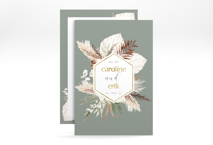 Save the Date-Karte Bohemian A6 Karte hoch gruen gold