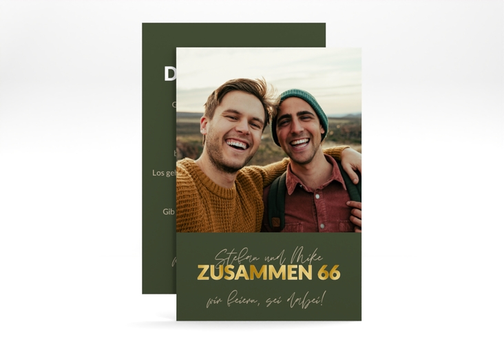 Einladung Geburtstag Doppelparty A6 Karte hoch gruen gold