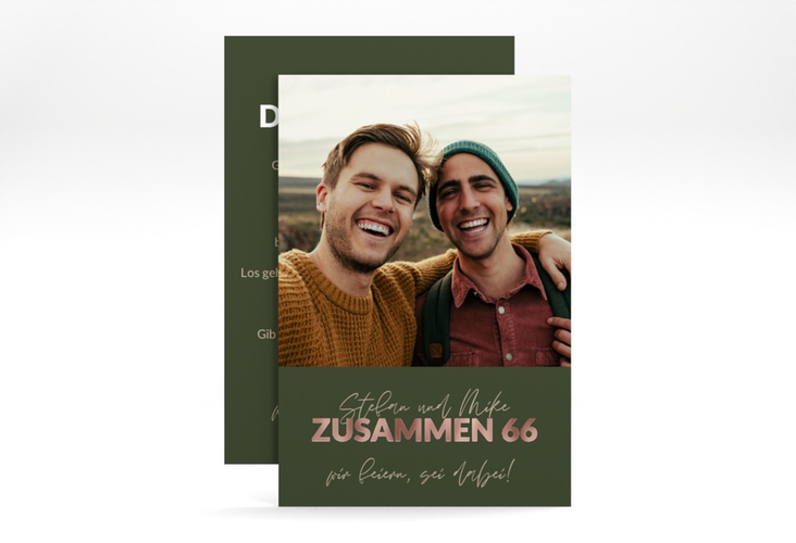 Einladung Geburtstag Doppelparty A6 Karte hoch gruen rosegold
