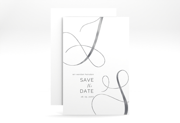 Save the Date-Karte Eheschließung A6 Karte hoch weiss silber