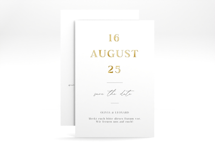 Save the Date-Karte Authentisch A6 Karte hoch weiss gold in schlichtem Design mit großem Hochzeitsdatum