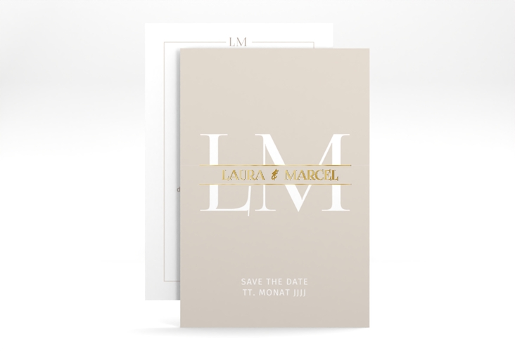 Save the Date-Karte Monogramm A6 Karte hoch beige gold