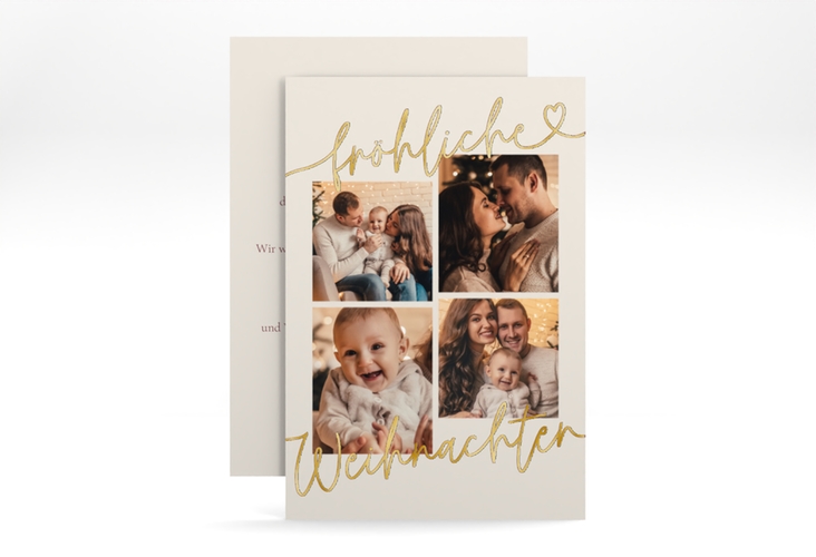 Weihnachtskarte Christmas Feeling A6 Karte hoch beige gold