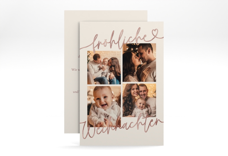 Weihnachtskarte Christmas Feeling A6 Karte hoch beige rosegold