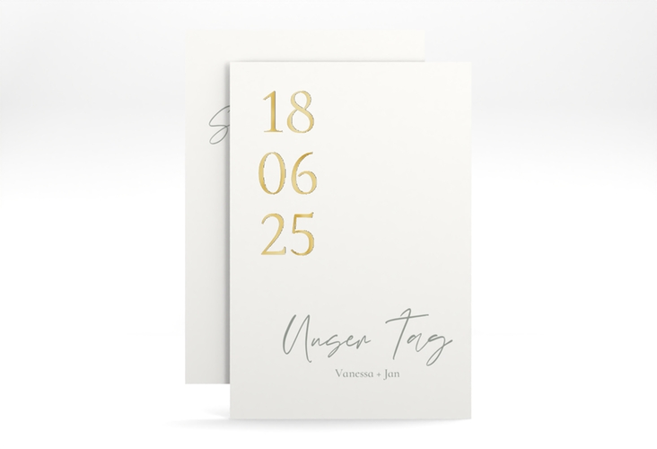Save the Date-Karte Day A6 Karte hoch weiss gold mit Datum im minimalistischen Design