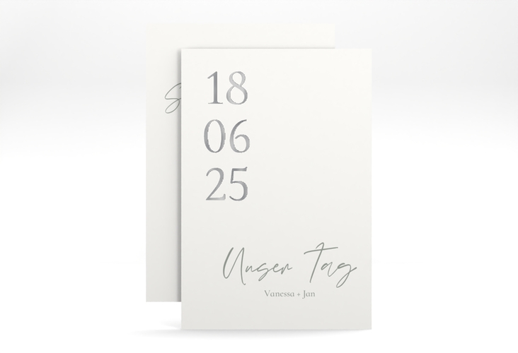 Save the Date-Karte Day A6 Karte hoch weiss silber mit Datum im minimalistischen Design