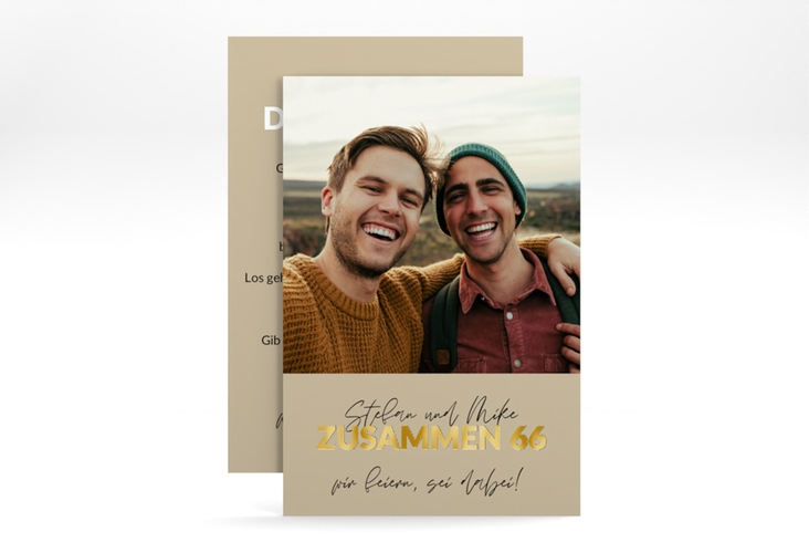 Einladung Geburtstag Doppelparty A6 Karte hoch beige gold