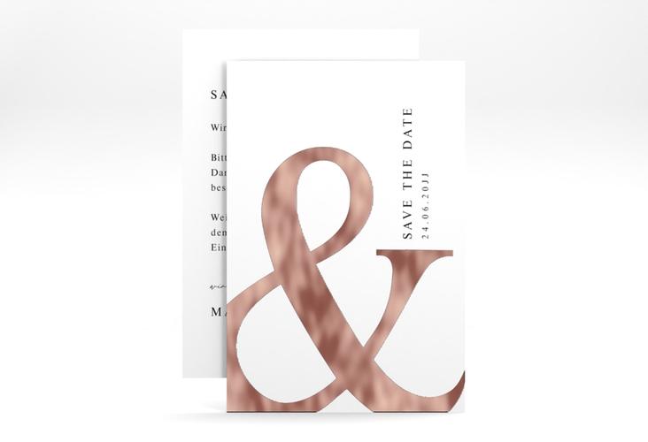 Save the Date-Karte And A6 Karte hoch weiss rosegold
