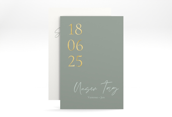 Save the Date-Karte Day A6 Karte hoch gruen gold mit Datum im minimalistischen Design