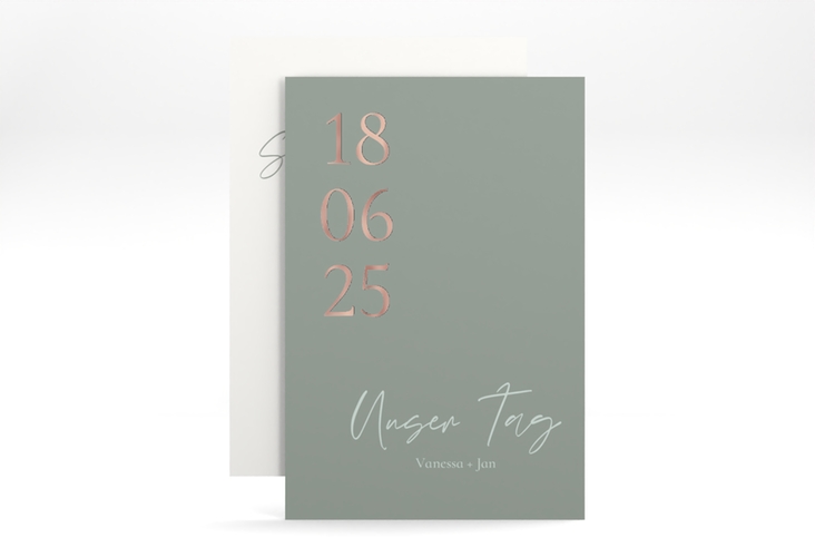 Save the Date-Karte Day A6 Karte hoch gruen rosegold mit Datum im minimalistischen Design