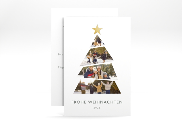 Weihnachtskarte Bilderbaum A6 Karte hoch weiss gold