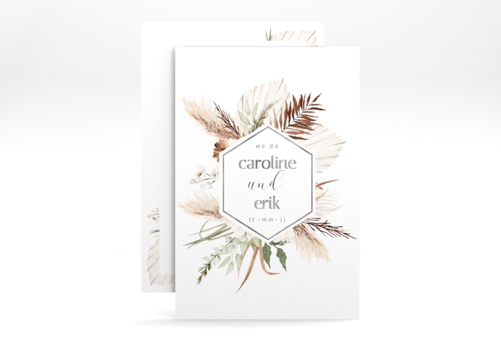Save the Date-Karte Bohemian A6 Karte hoch weiss silber