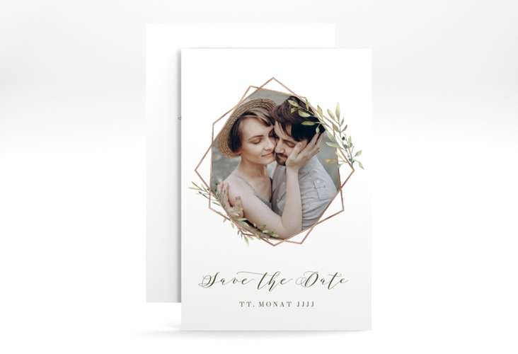Save the Date-Karte Acacia A6 Karte hoch weiss rosegold