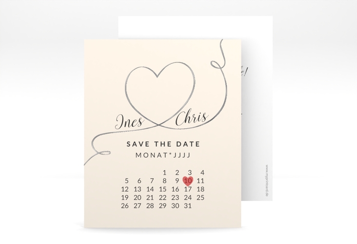 Save the Date-Kalenderblatt Dolce Kalenderblatt-Karte beige silber