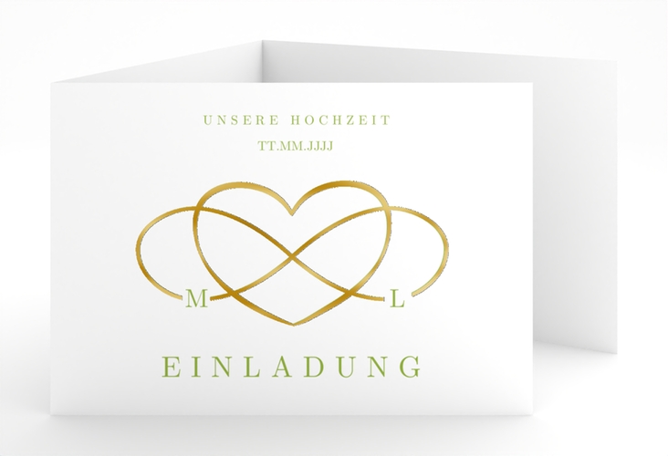 Hochzeitseinladung Infinity A6 Doppel-Klappkarte gruen gold