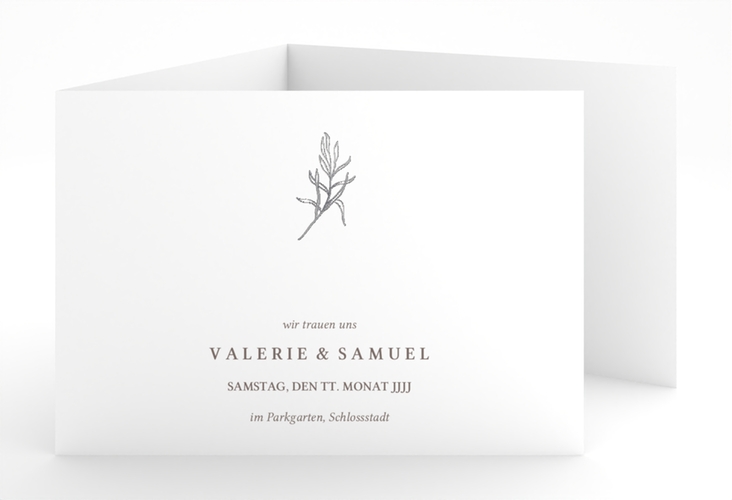 Hochzeitseinladung Ivy A6 Doppel-Klappkarte weiss silber minimalistisch mit kleiner botanischer Illustration