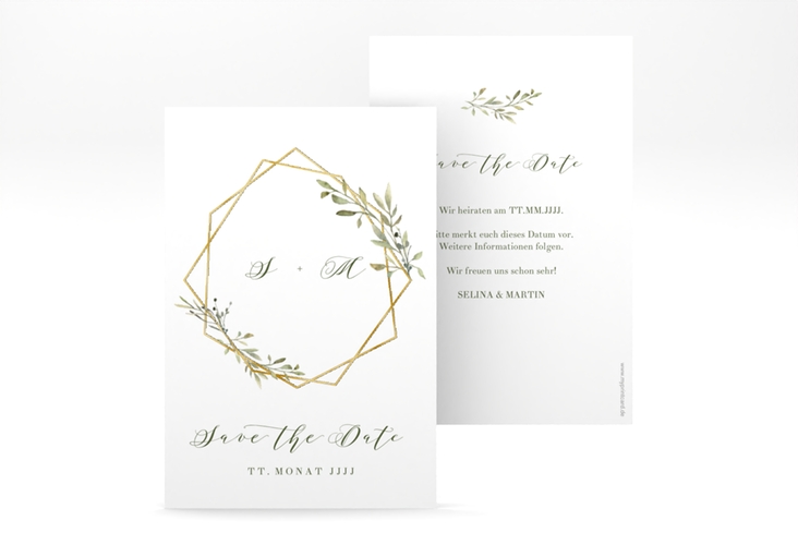 Save the Date-Karte Acacia A6 Karte hoch weiss gold