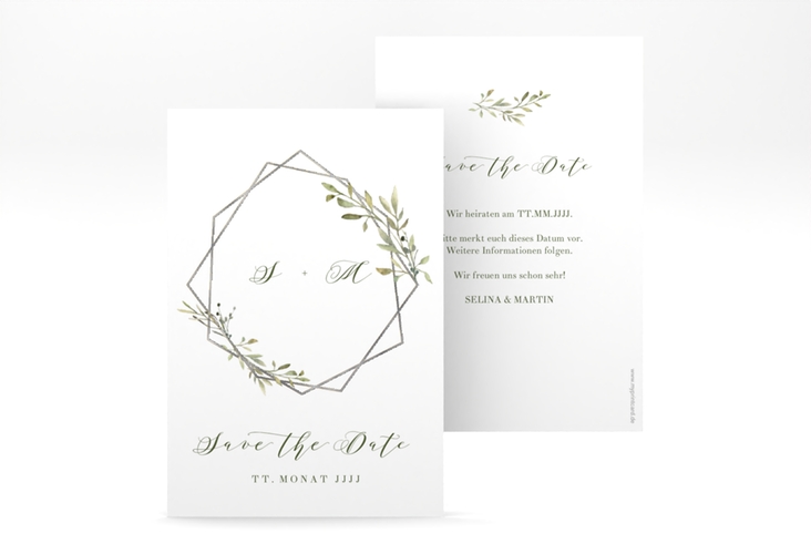 Save the Date-Karte Acacia A6 Karte hoch weiss silber