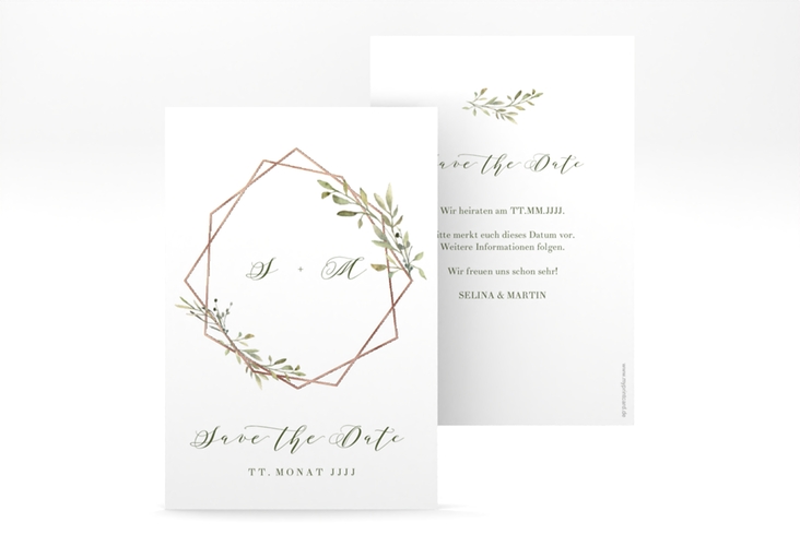 Save the Date-Karte Acacia A6 Karte hoch weiss rosegold