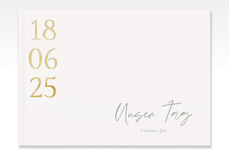 Gästebuch A4 quer Day A4 quer, Hardcover weiss gold mit Datum im minimalistischen Design
