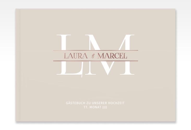 Gästebuch A4 quer Monogramm A4 quer, Hardcover beige rosegold