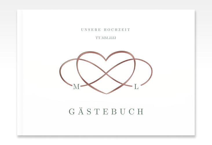 Gästebuch A4 quer Infinity A4 quer, Hardcover gruen rosegold