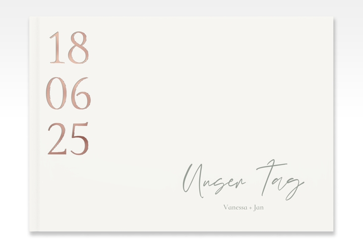 Gästebuch A4 quer Day A4 quer, Hardcover weiss rosegold mit Datum im minimalistischen Design
