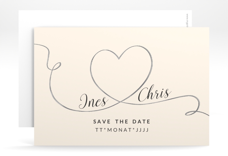 Save the Date-Karte Hochzeit Dolce A6 Karte quer beige silber