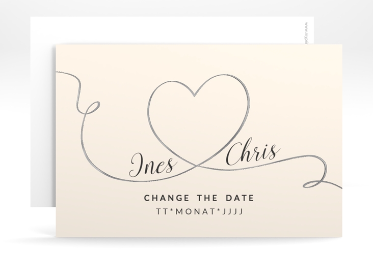 Change the Date-Karte Hochzeit Dolce A6 Karte quer beige silber