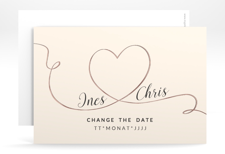 Change the Date-Karte Hochzeit Dolce A6 Karte quer beige rosegold