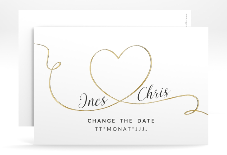 Change the Date-Karte Hochzeit Dolce A6 Karte quer weiss gold