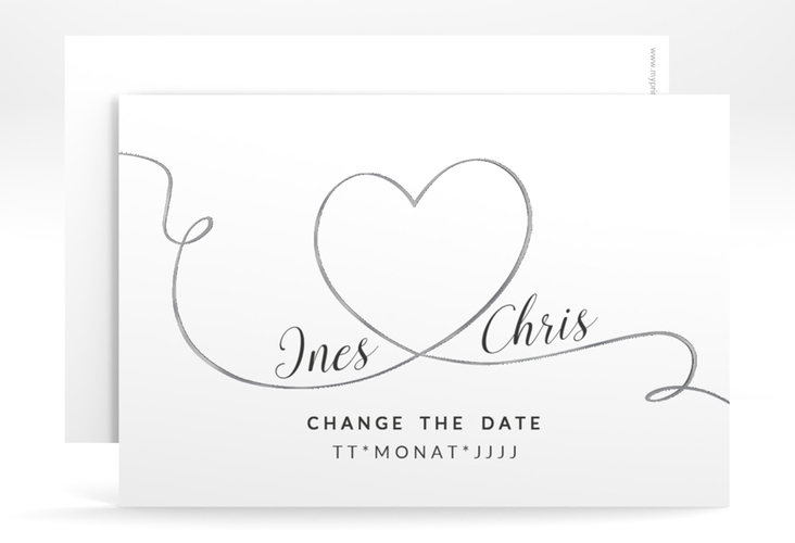 Change the Date-Karte Hochzeit Dolce A6 Karte quer weiss silber