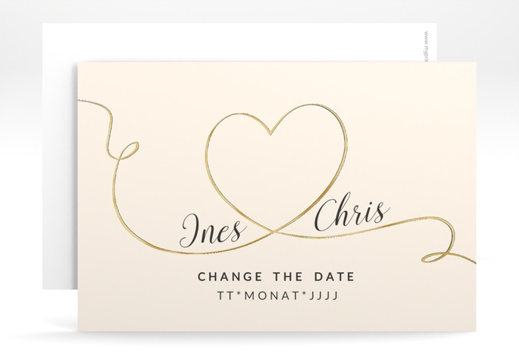 Change the Date-Karte Hochzeit Dolce A6 Karte quer beige gold