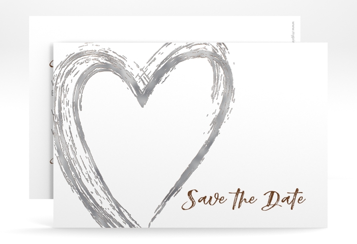 Save the Date-Karte Liebe A6 Karte quer braun silber